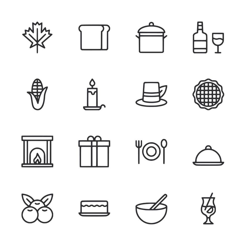 A set of icons for food and drink, including a bowl, a spoon, a fork, a knife vector