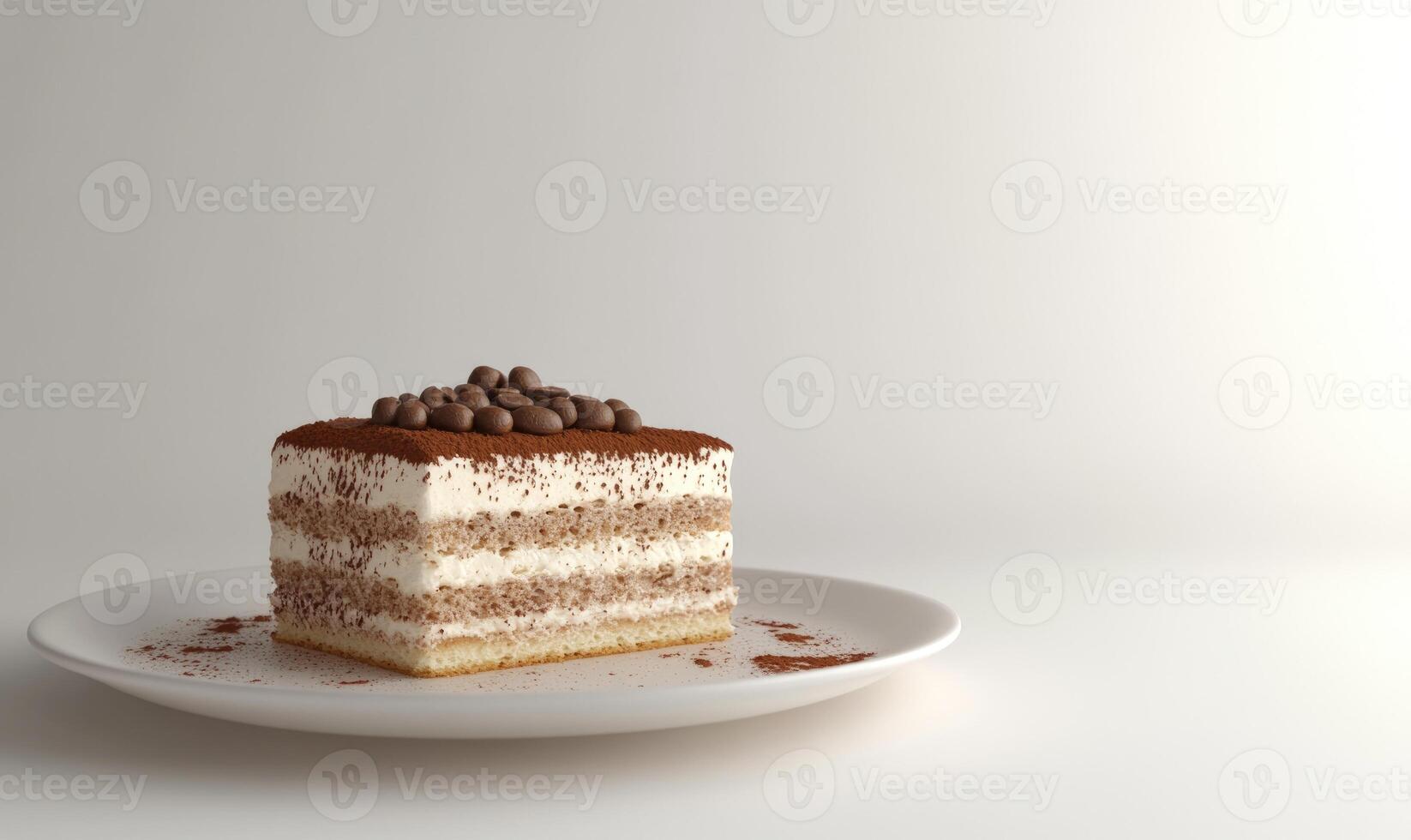 a piece of cake on a plate with a white background photo