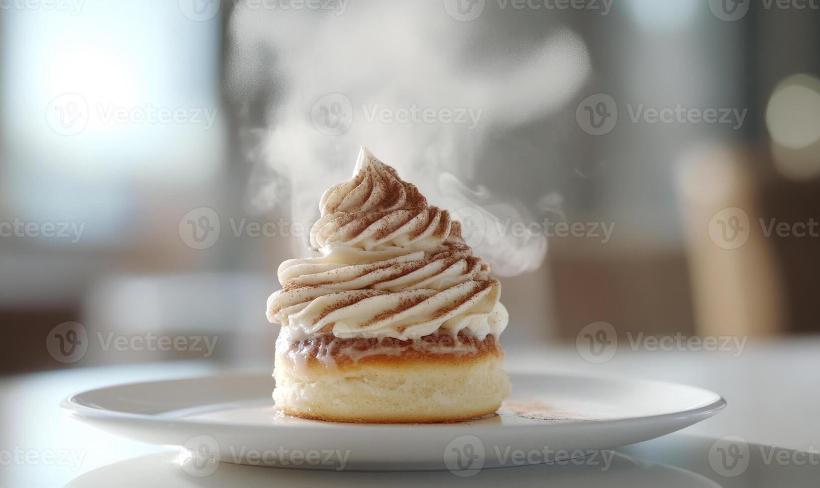 A cupcake with a white frosting and a brown frosting on top photo