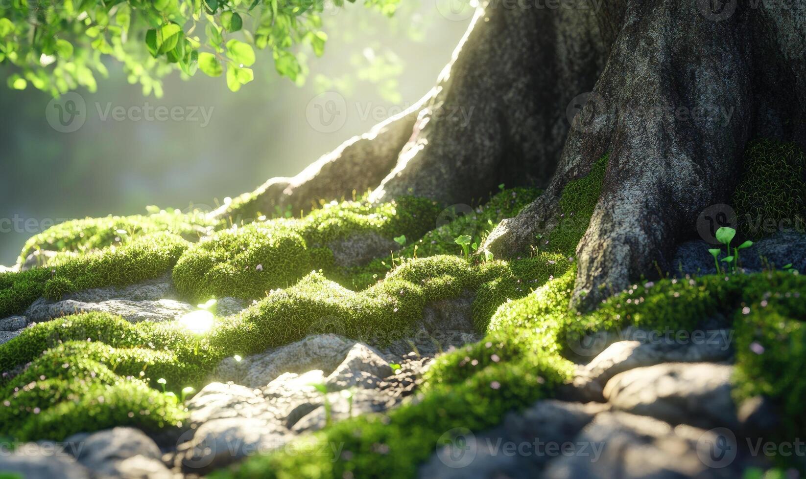 A tree trunk with moss growing on it photo
