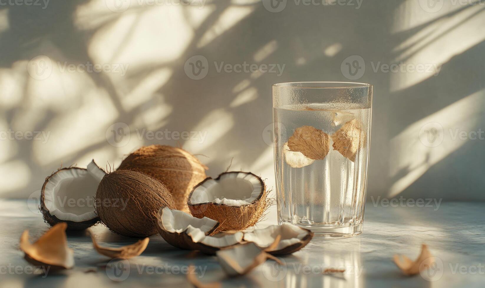 coconut water with coconut shells photo