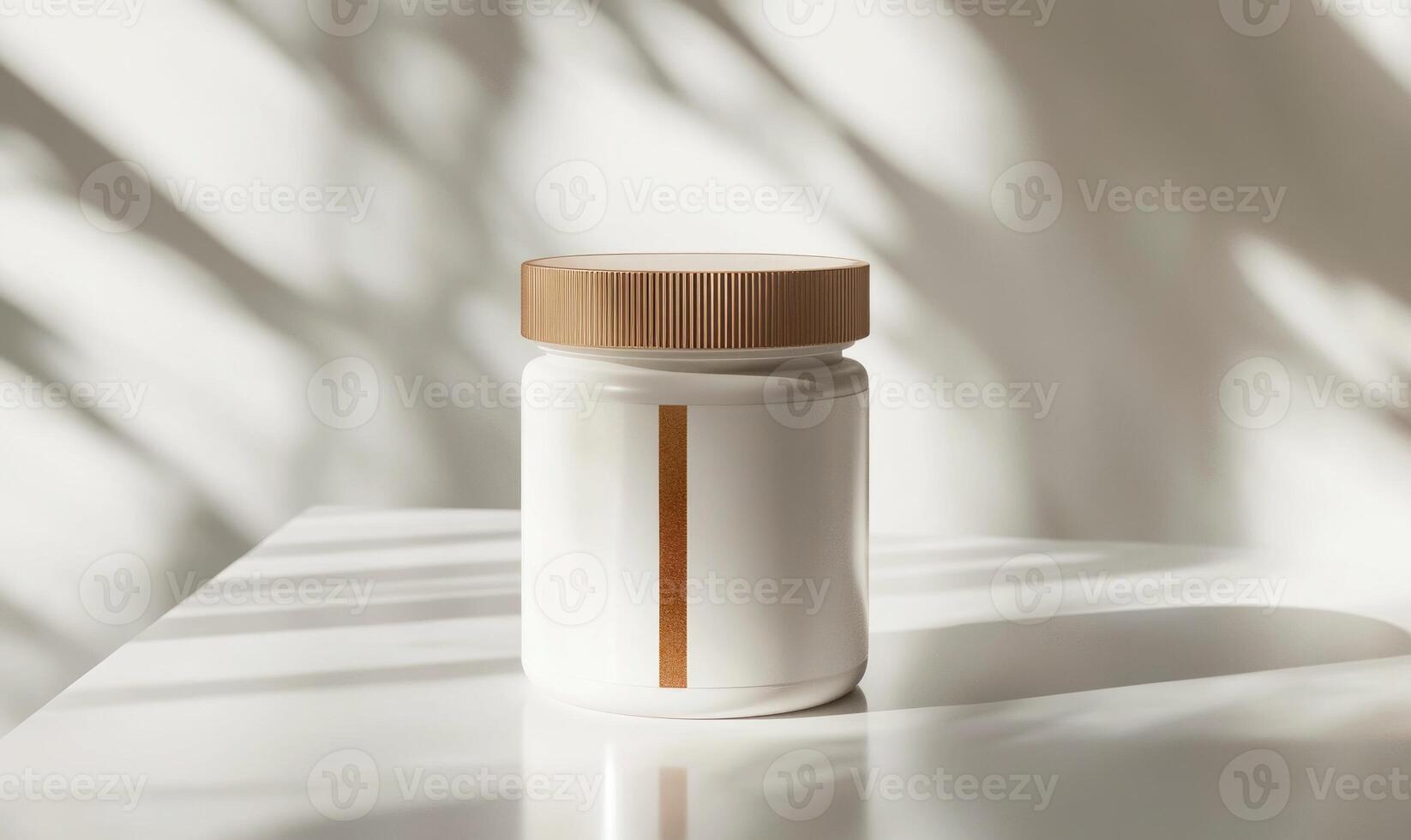 A jar with a brown band on it photo