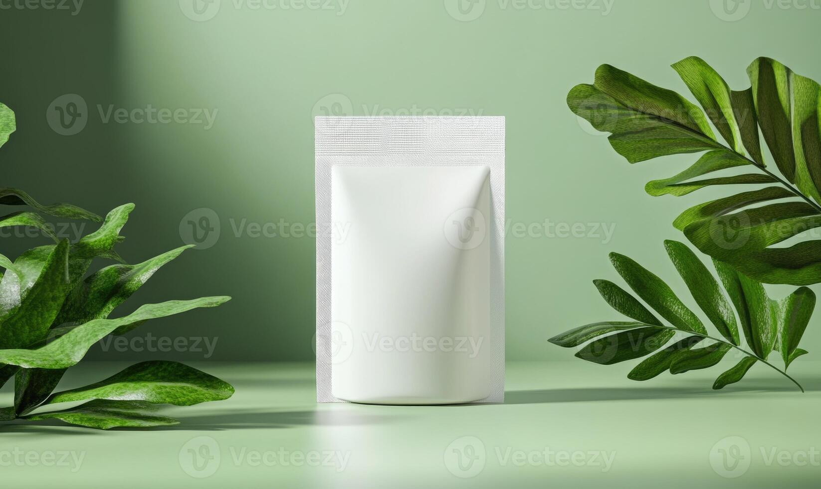 A white bag is sitting on a green surface photo
