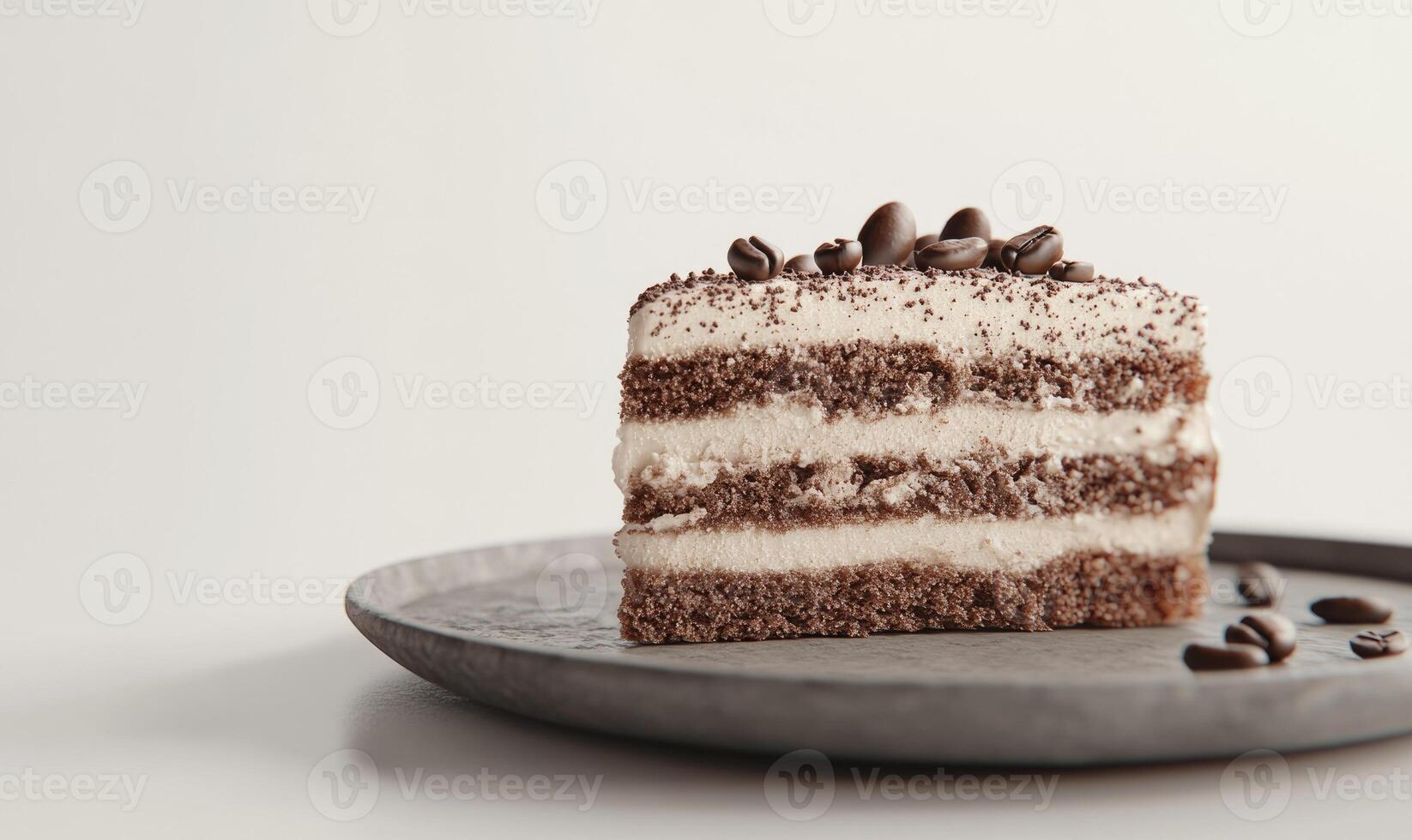 A slice of cake with a layer of chocolate and a layer of coffee on top photo