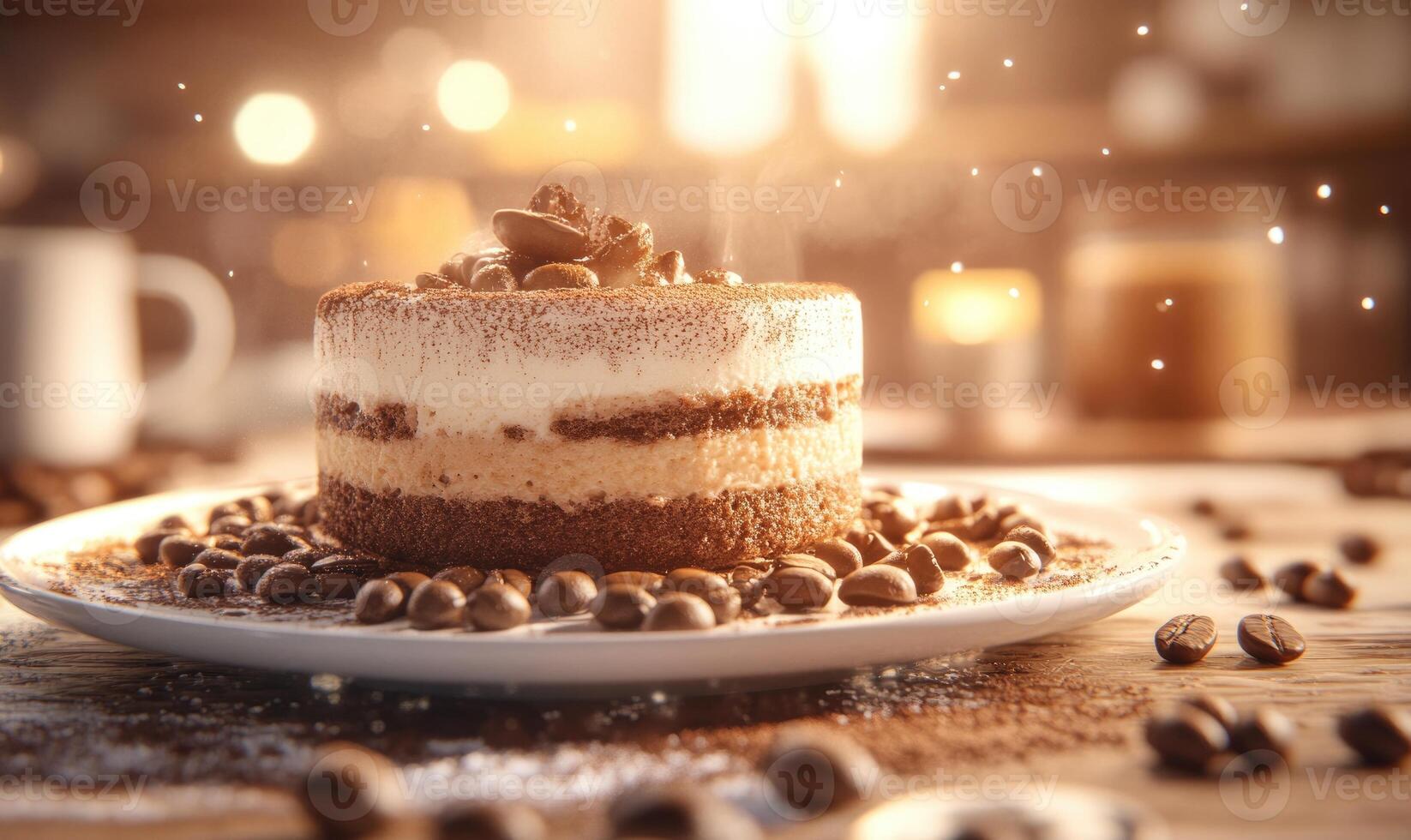 A cake with chocolate and coffee beans on top of it photo