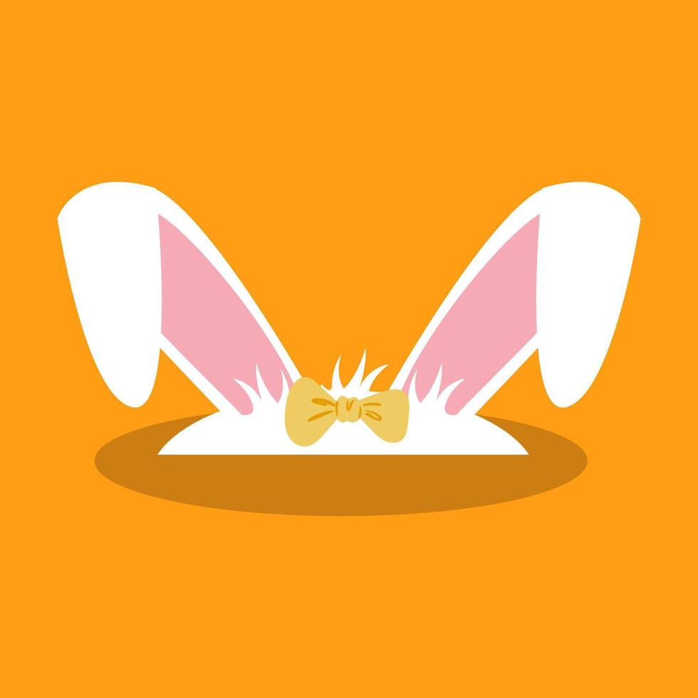Cute Easter bunny ears peeking out from burrows with a yellow bow. A fun and festive illustration perfect for holiday decor, greeting cards, and digital designs. vector