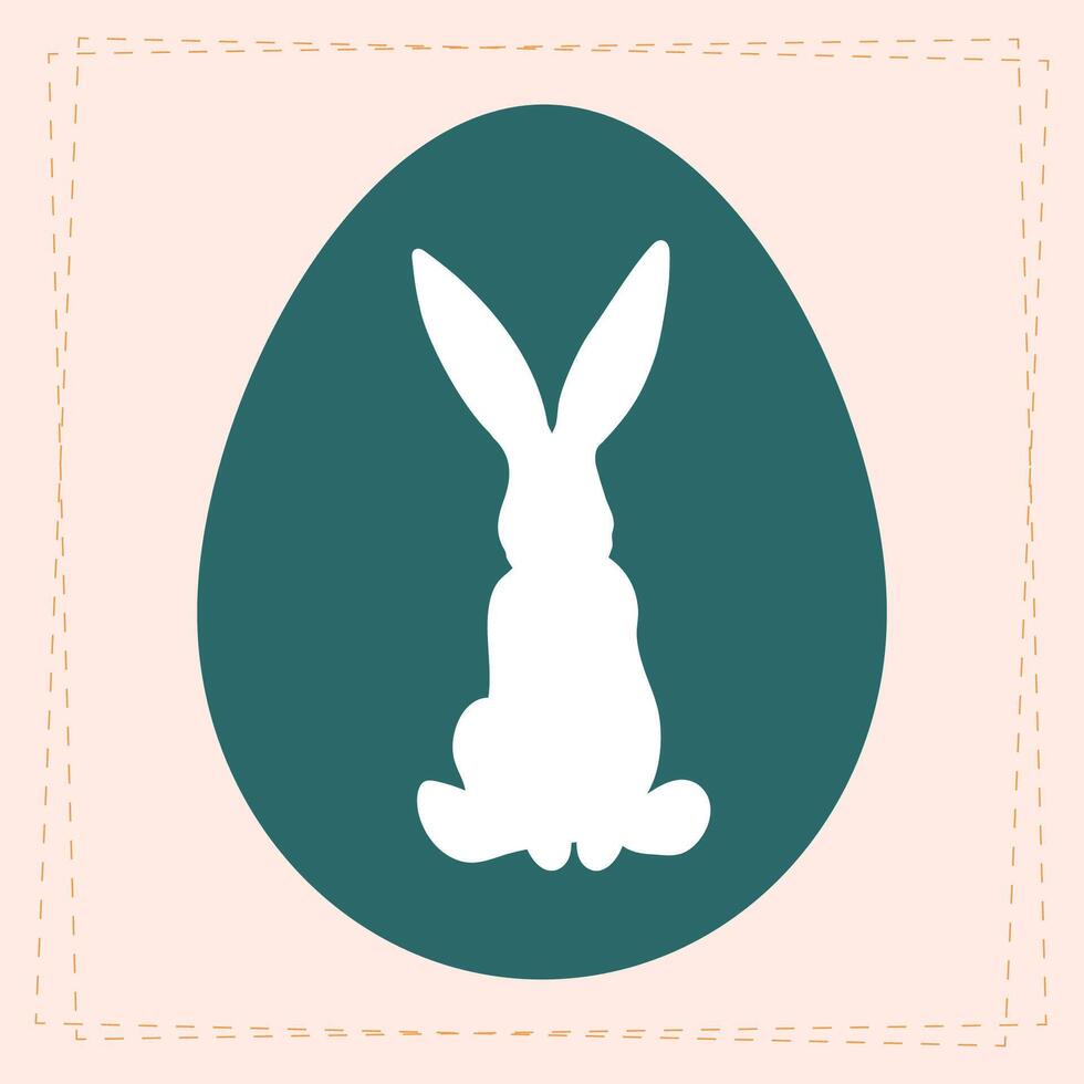 Minimalist Easter egg design featuring a white rabbit silhouette on a dark green background. Simple and modern style, ideal for greeting card. vector