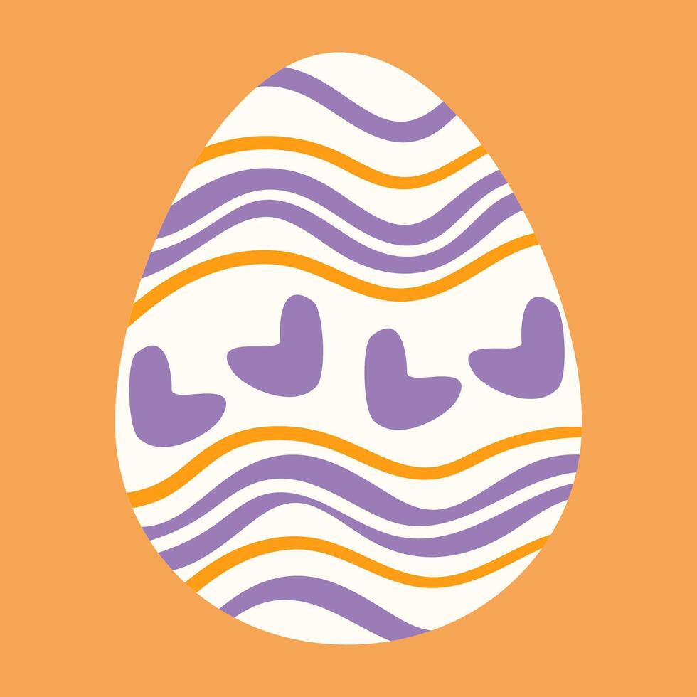 Decorative Easter egg with wavy orange and purple lines and heart like shapes. A festive and minimalist design, perfect for greeting cards, prints, and digital projects. vector