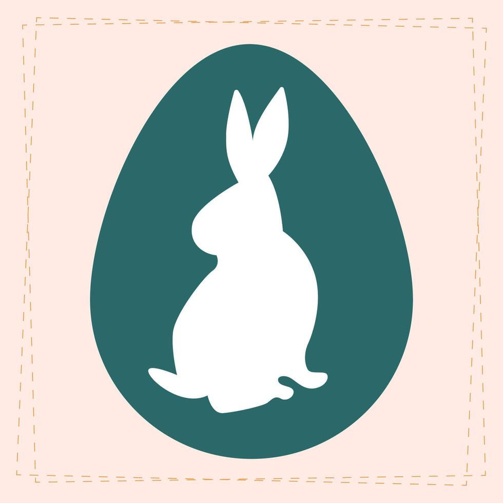 Minimalist Easter egg design featuring a white rabbit silhouette on a dark green background. Simple and modern style, ideal for holiday decoration, greeting card. vector