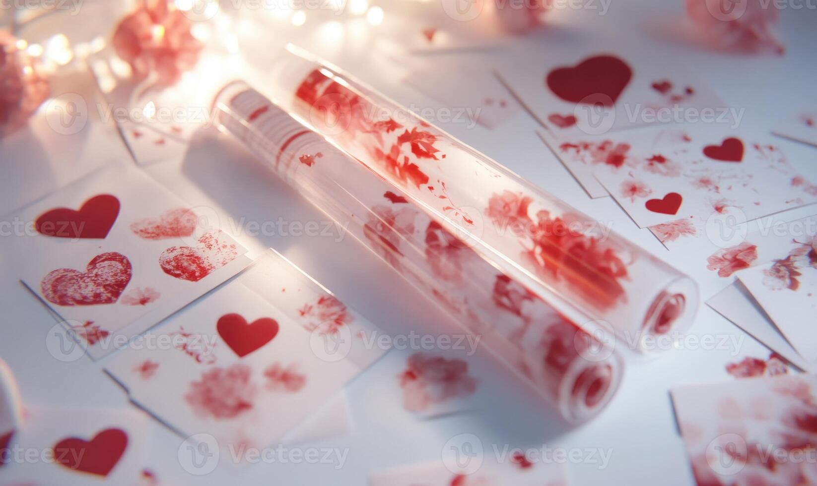 A tube of red paint with a heart on it photo