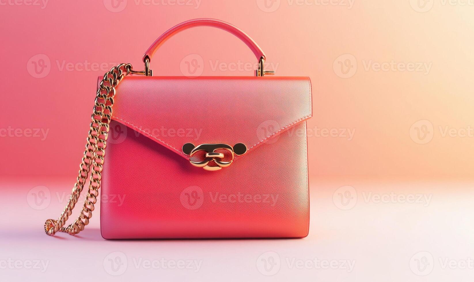 A pink purse with a gold chain photo