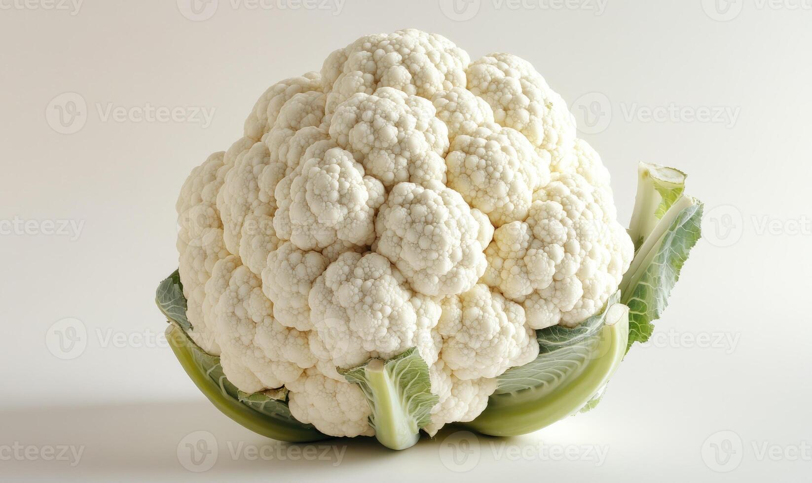 A white cauliflower is sitting on a white background photo