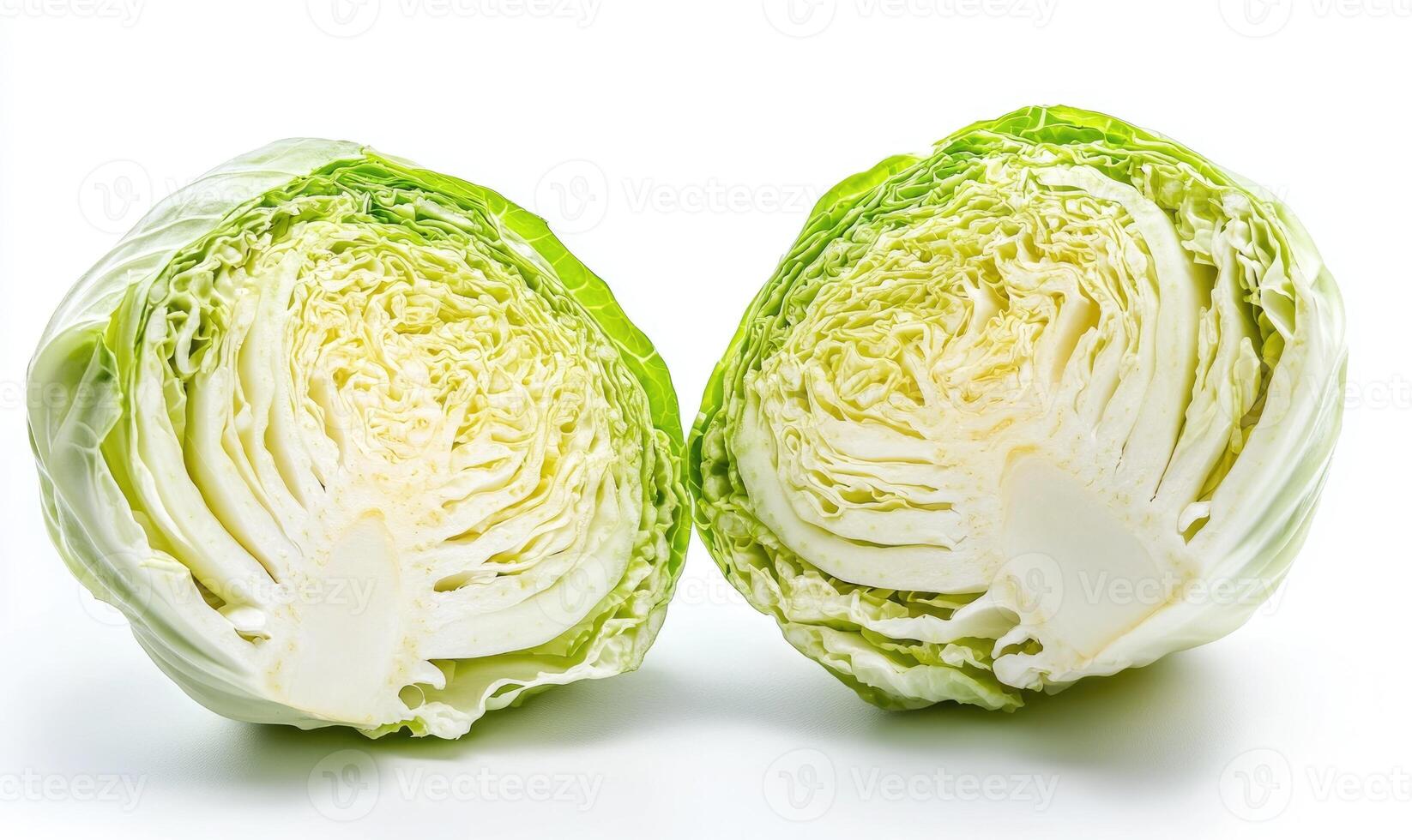 A large white cabbage is cut in half photo