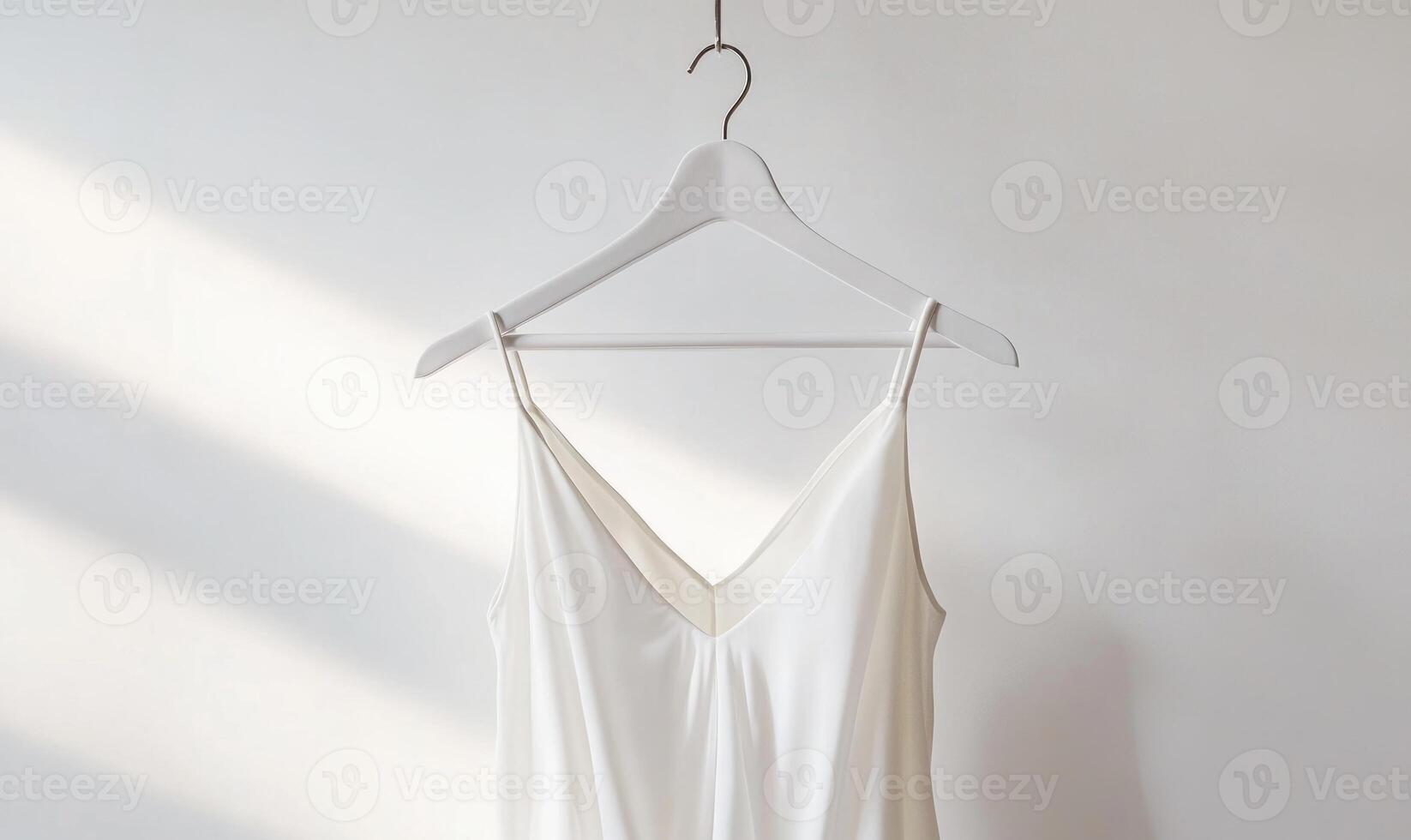 A white dress hanging on a white hanger photo