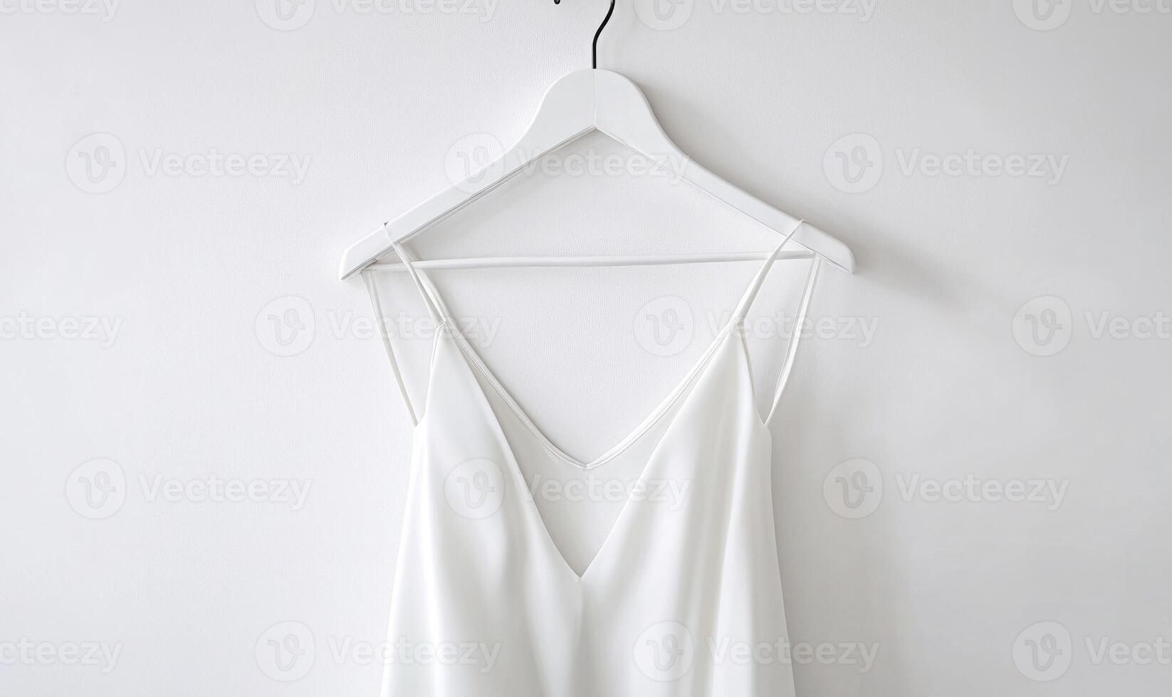 a white tank top hanging on a hanger photo