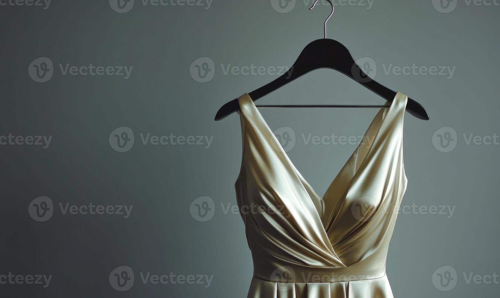 a gold dress hangs on a hanger photo