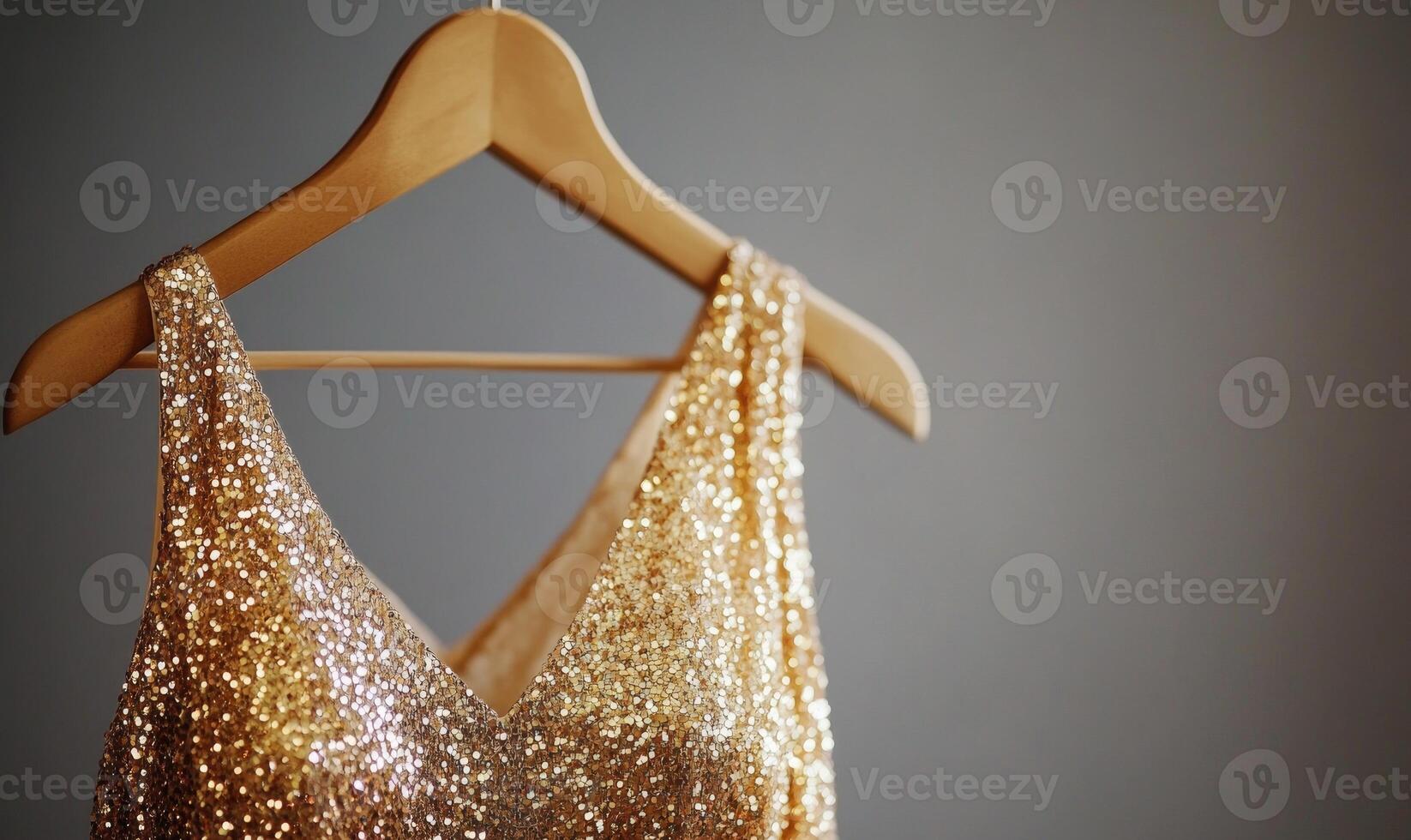 gold sequinned dress hanging on a hanger photo