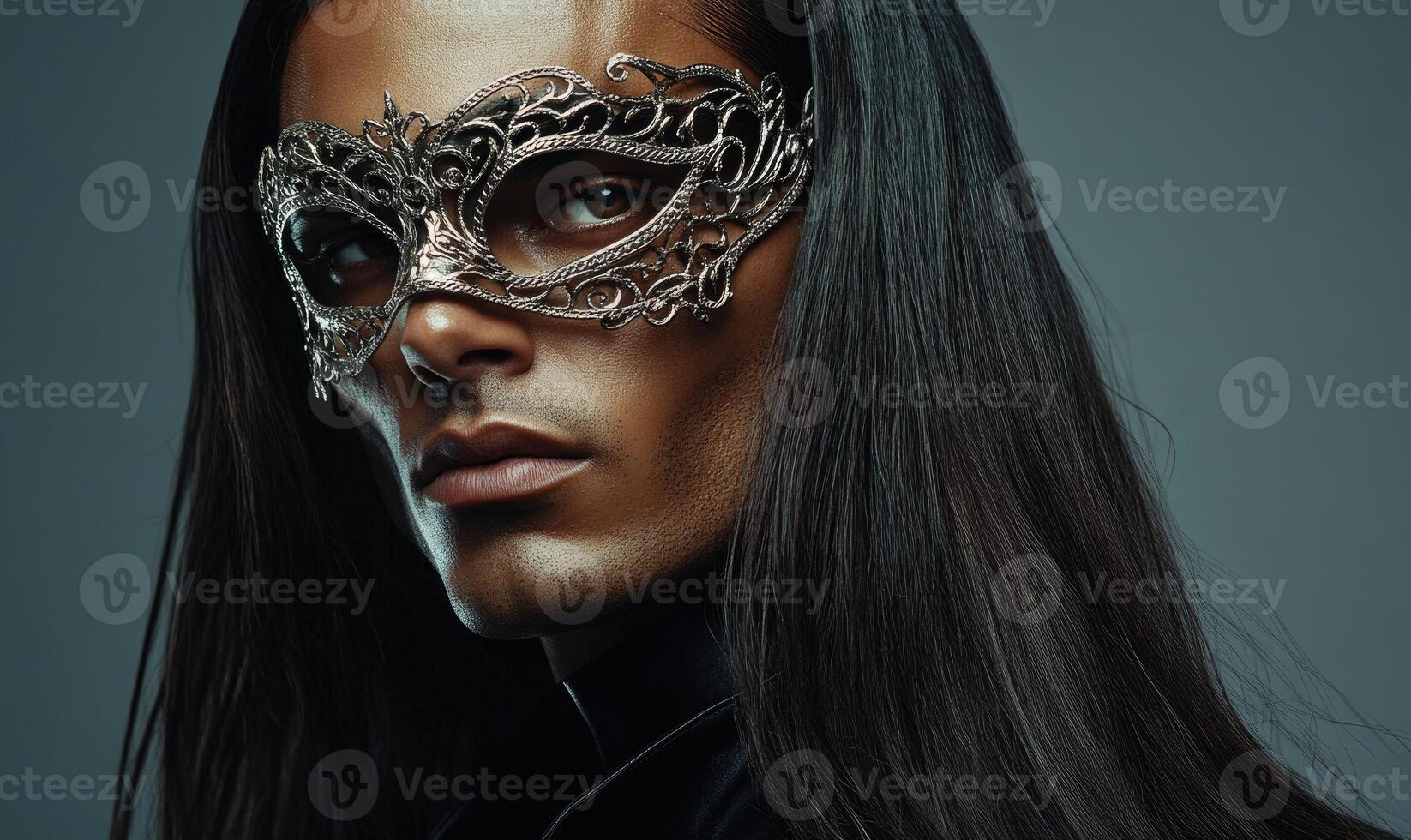 A man with long hair wearing a mask photo