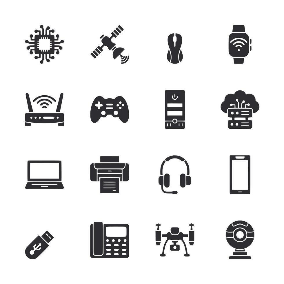 Collections of icons for various electronic devices and accessories vector