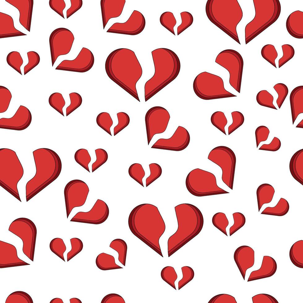 Red Broken Hearts Seamless Pattern - Valentine's Day Heartbreak Design vector