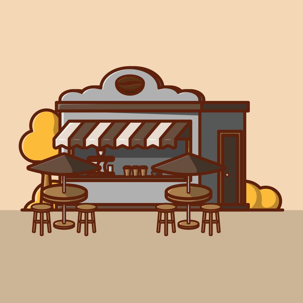 Simple Coffe shop cartoon illustration Collection of Shop or stand or stall concept icon isolated vector