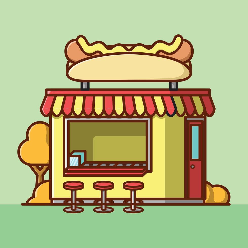 Simple Hotdog stall cartoon illustration Collection of Shop or stand or stall concept icon isolated vector