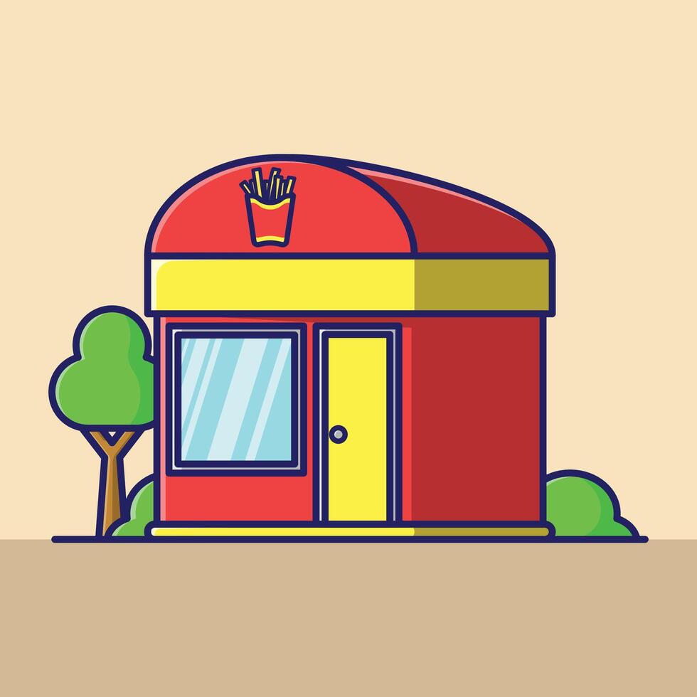 Simple French fry stall cartoon illustration Collection of Shop or stand or stall concept icon isolated vector