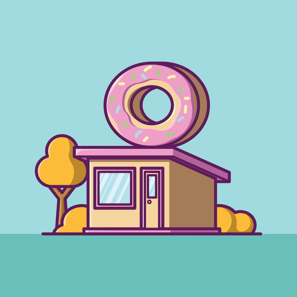 Simple Donut shop cartoon illustration Collection of Shop or stand or stall concept icon isolated vector