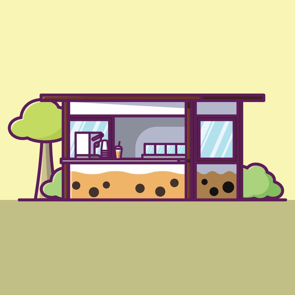 Simple Bubble tea stall cartoon illustration Collection of Shop or stand or stall concept icon isolated vector