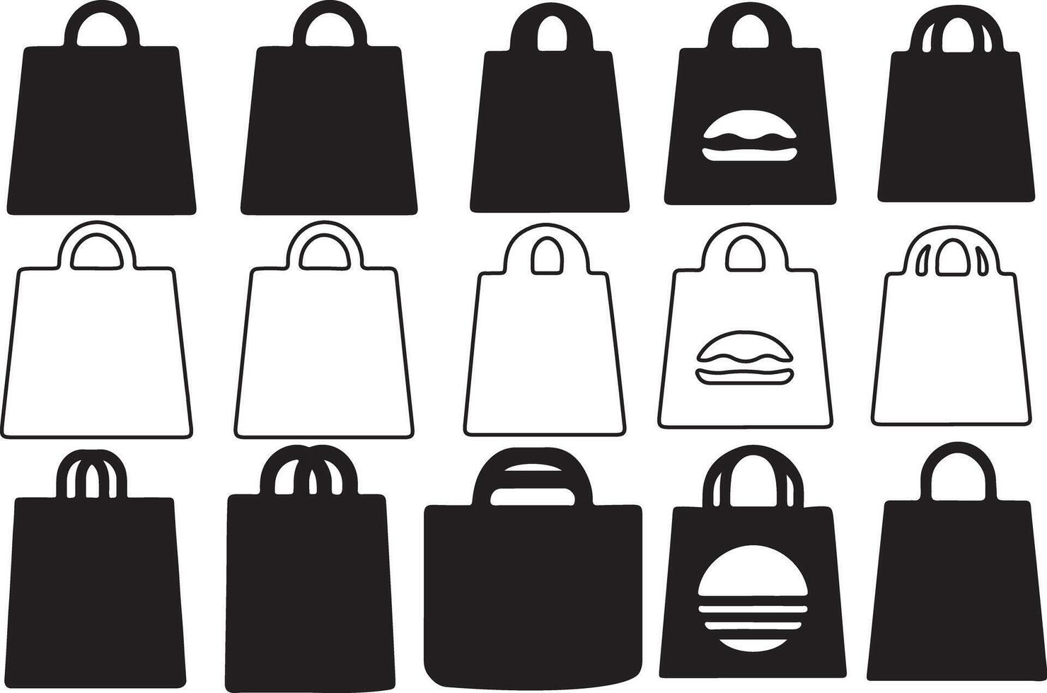 Paper Bag Silhouette Icon Bundle Design On White Background vector
