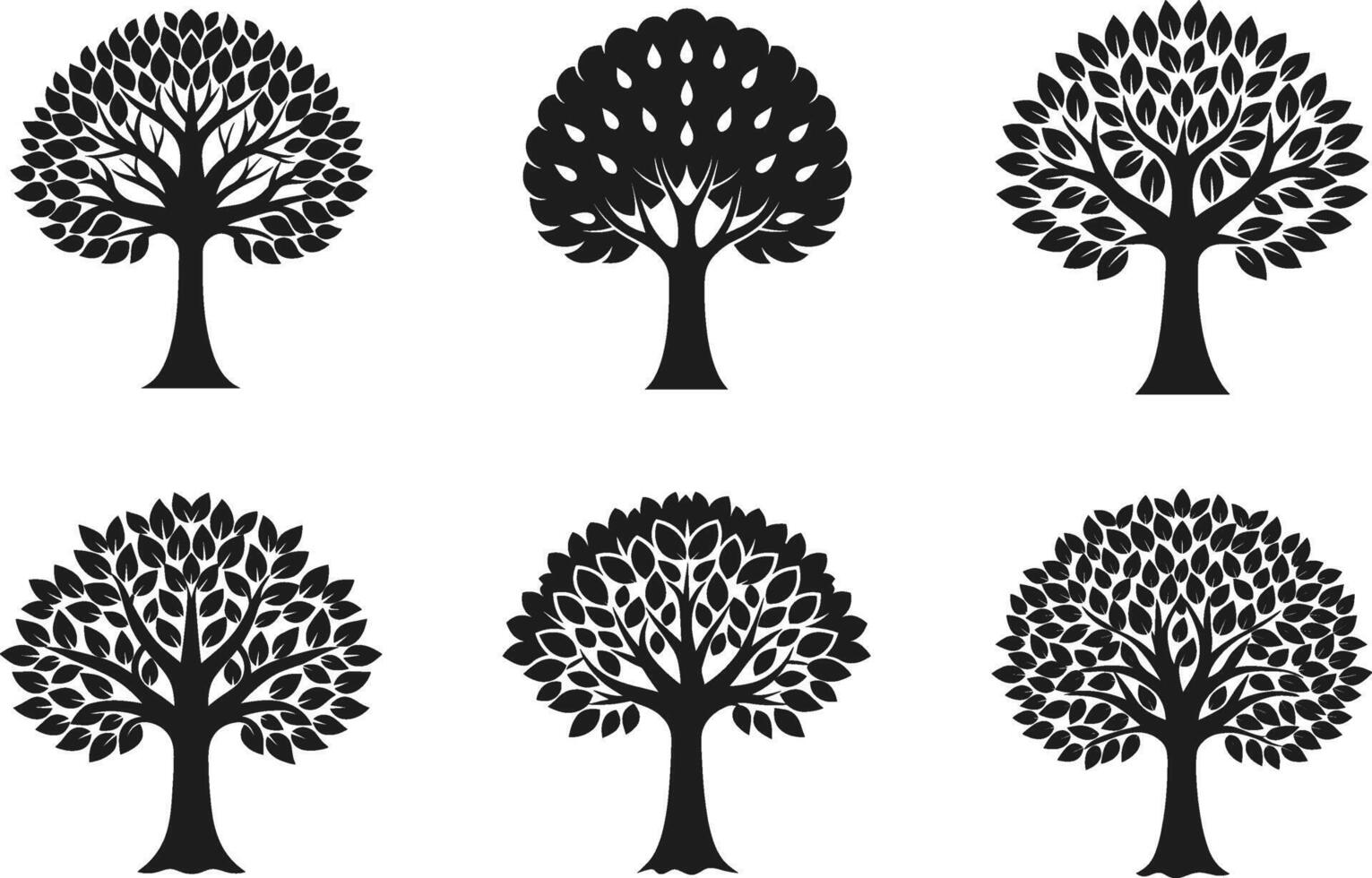 Collection of Elegant Tree Silhouettes - Minimalist Nature-Inspired Set vector