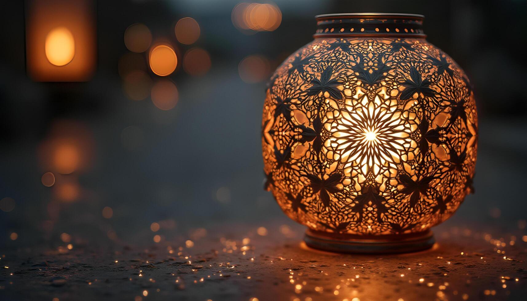 A decorative lamp with a candle in it photo