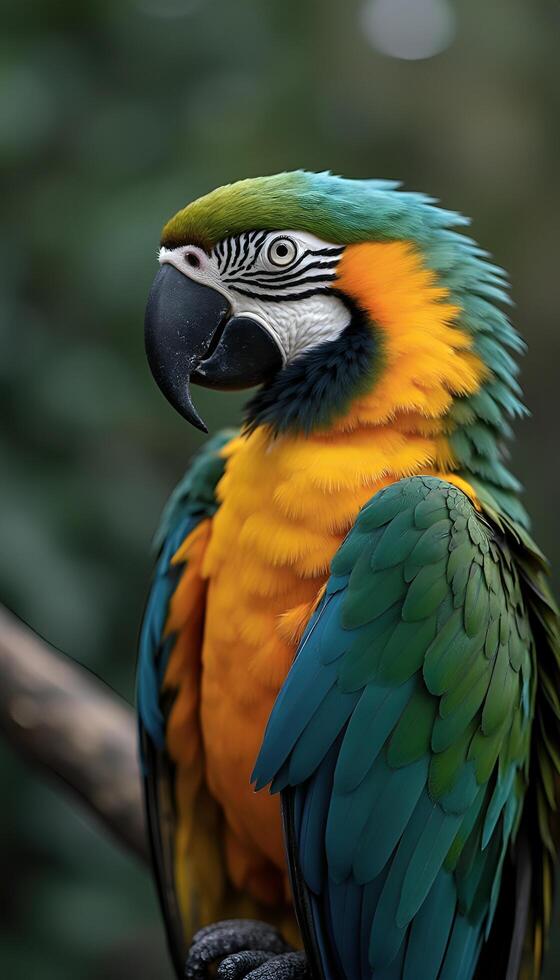 A colorful parrot is perched on a branch photo