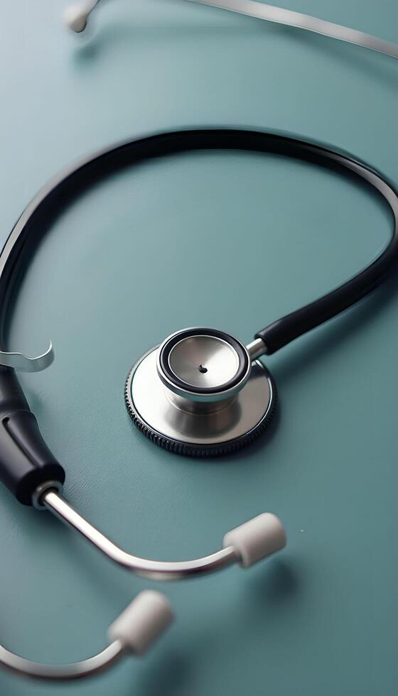 A stethoscope is sitting on top of a table photo