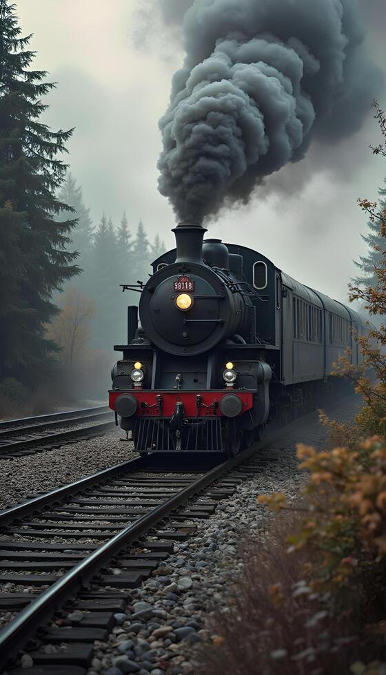 A train is traveling down the tracks with smoke coming out of the engine photo