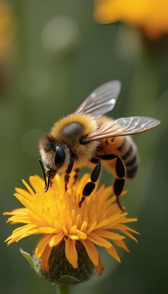 A bee is on a yellow flower photo