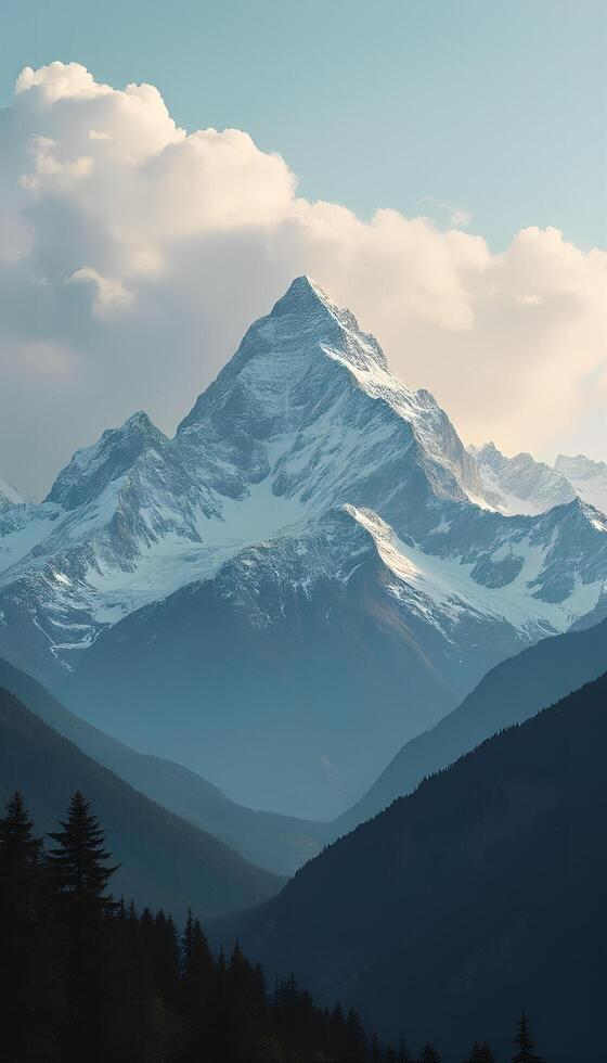 A mountain range with snow capped peaks photo
