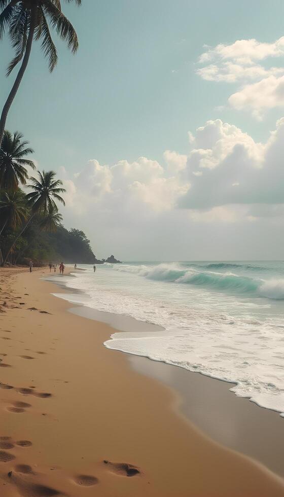 Tropical beach with palm trees and waves photo