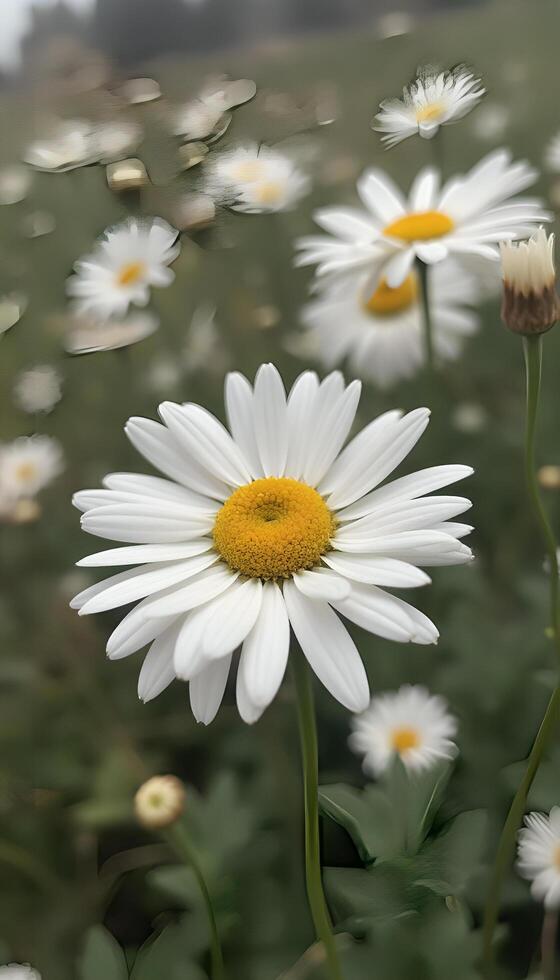 Daisies in a field with a blurry background photo