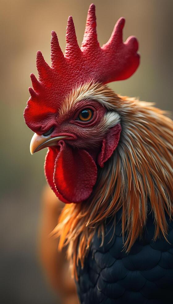 A close up of a rooster with a red head photo