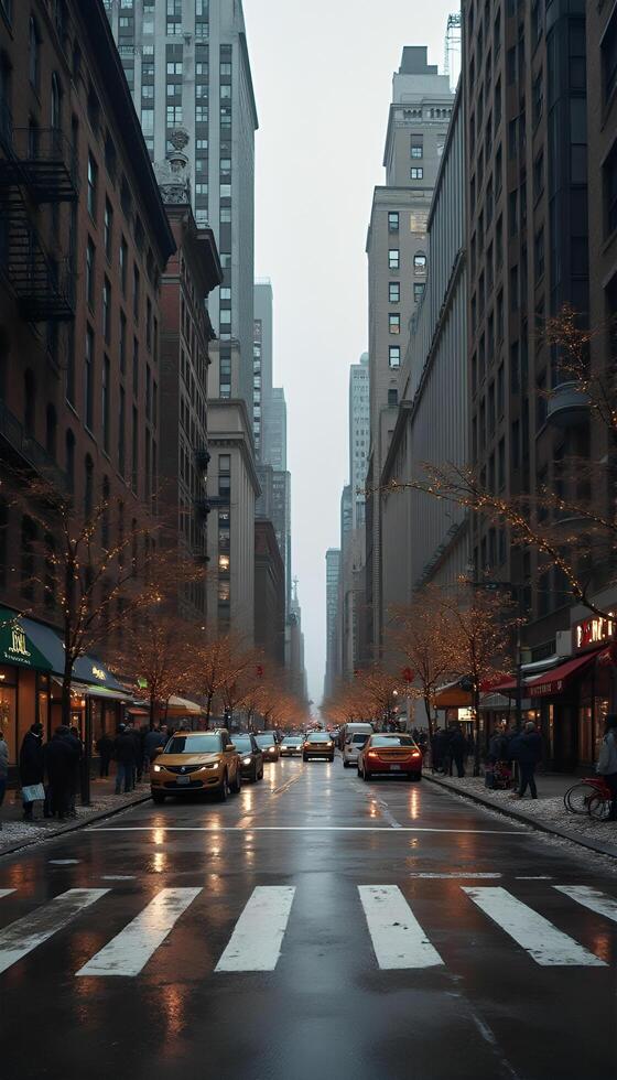 A wet street with cars photo