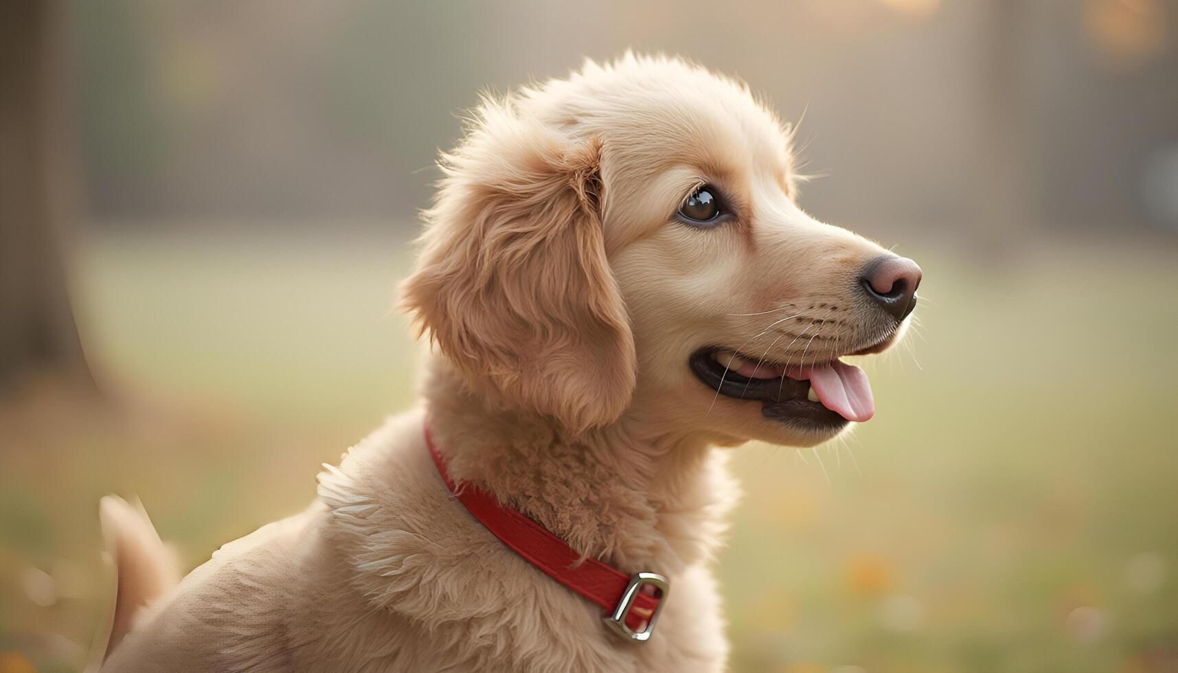 A dog with a red collar sitting in the grass photo