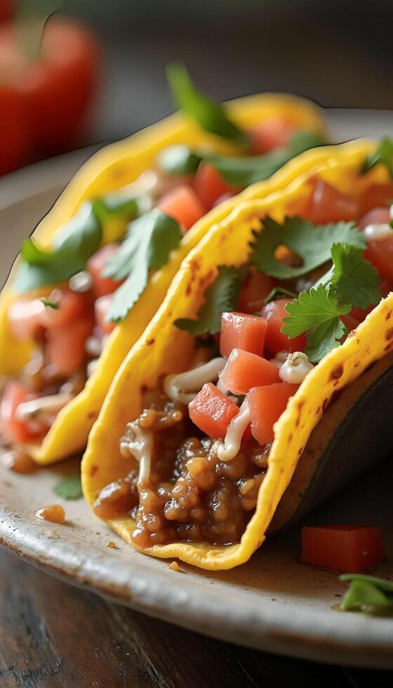 Two tacos with meat and vegetables on a plate photo