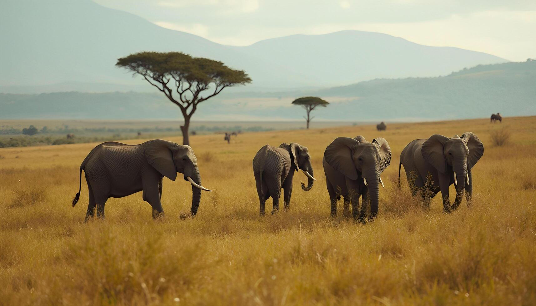 a herd of elephants walking across a field photo