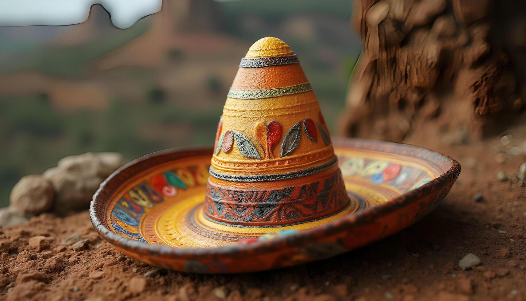 A colorful sombrero sitting on a rock photo