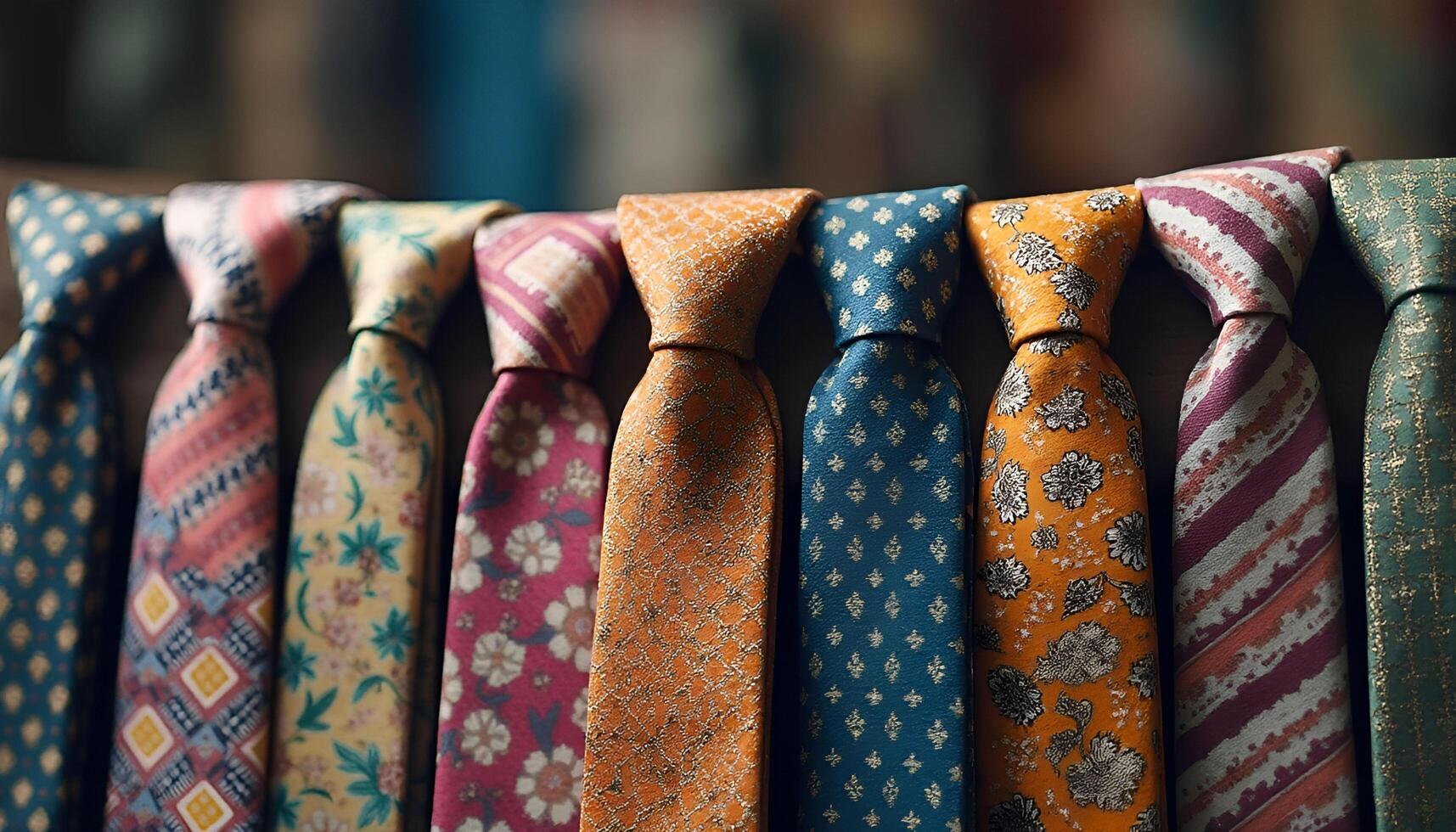 A row of colorful ties on a shelf photo
