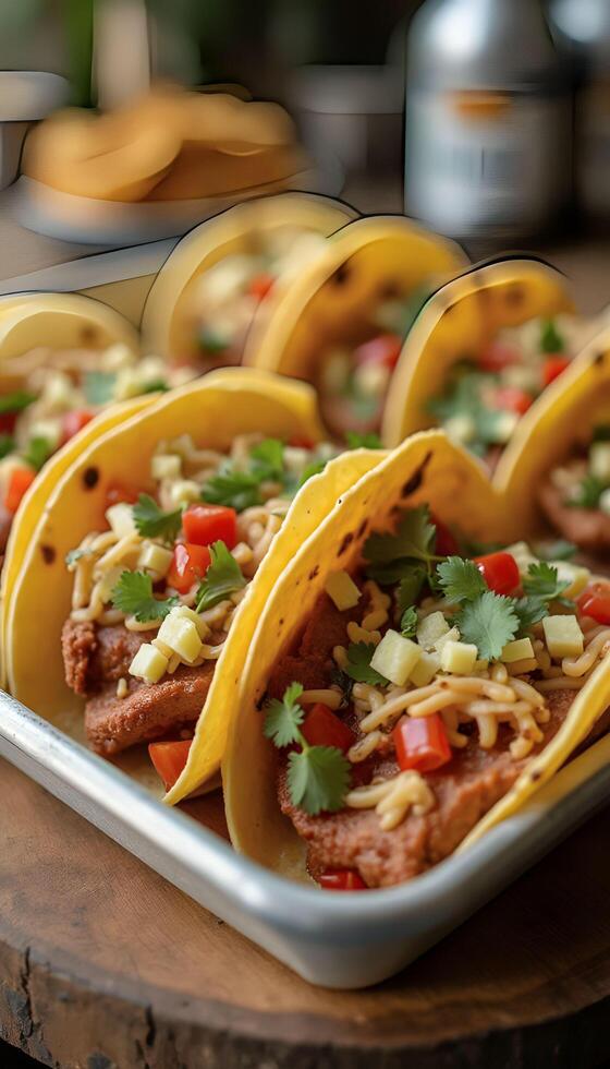 A tray of tacos on a table photo