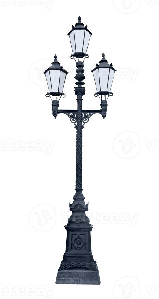Triple lamppost over white photo
