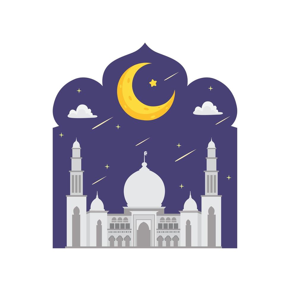 Islamic Night Scene with Mosque and Stars vector