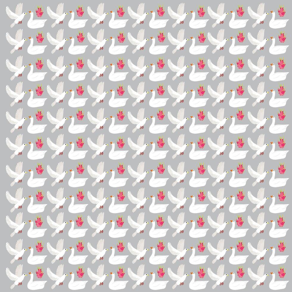 goose, dove with fruit as a pattern background vector